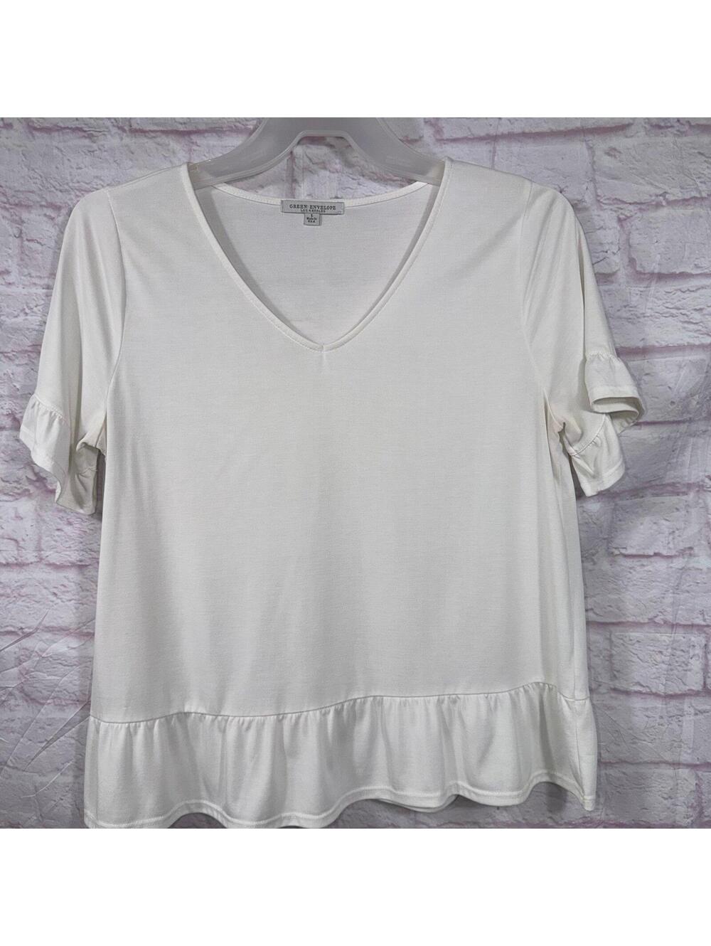 Green Envelope Los Angeles White Ruffle Hem Top Women’s Large
